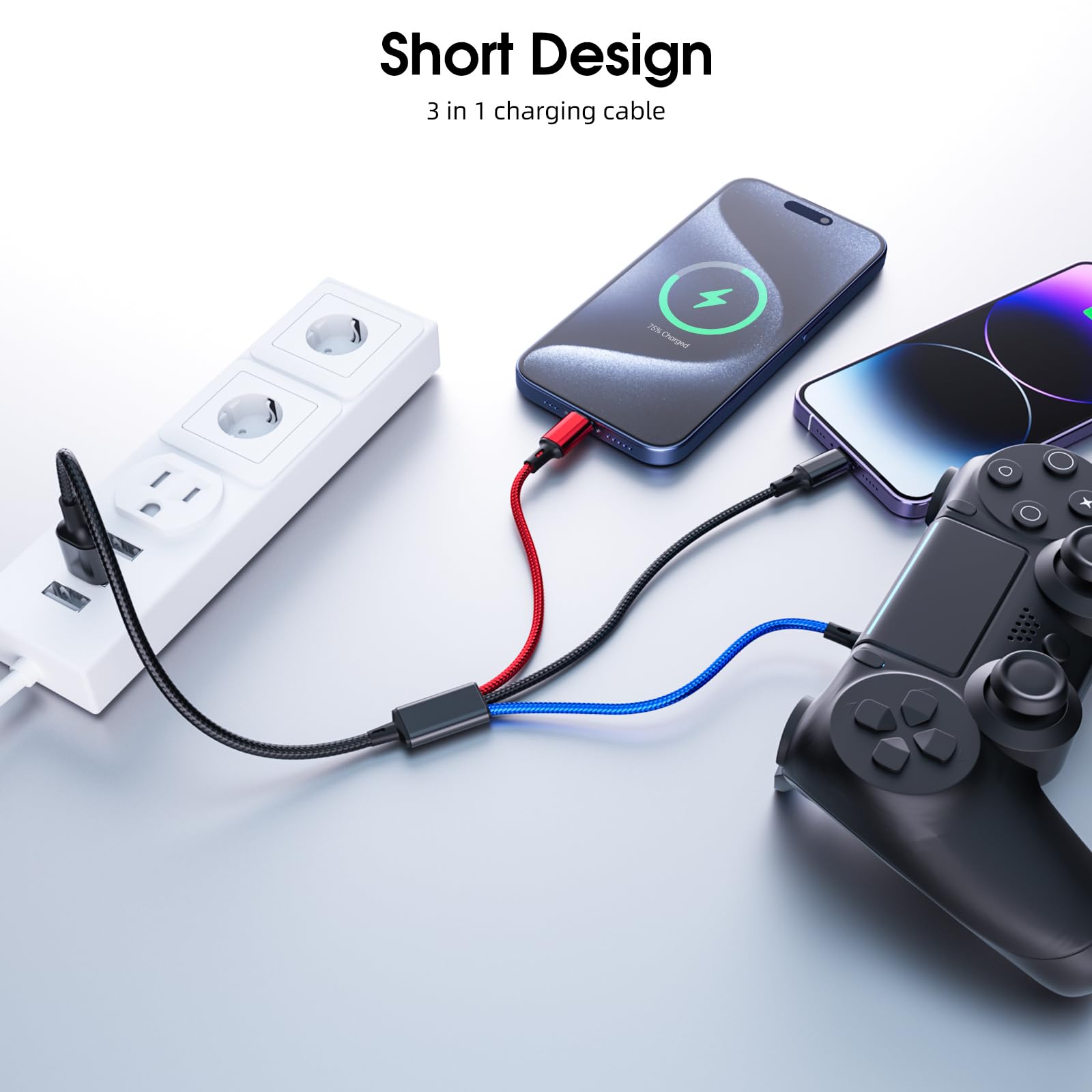 Amazon.co.jp: ショートマルチ充電ケーブル (3本パック 1